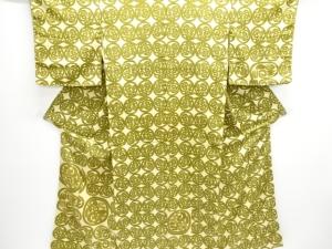 アンティーク　作家物　型染抽象模様刺繍着物